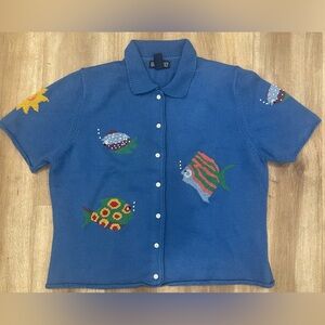 Knit Cardigan with Beaded Fish Design